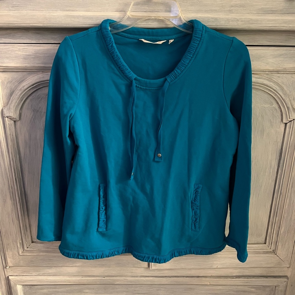Soft Surroundings Teal Blue Just Peachy Pullover Sweatshirt